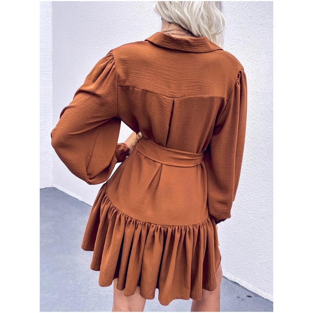 Boho Rust Button up Belted Dress - Picture 3 of 3